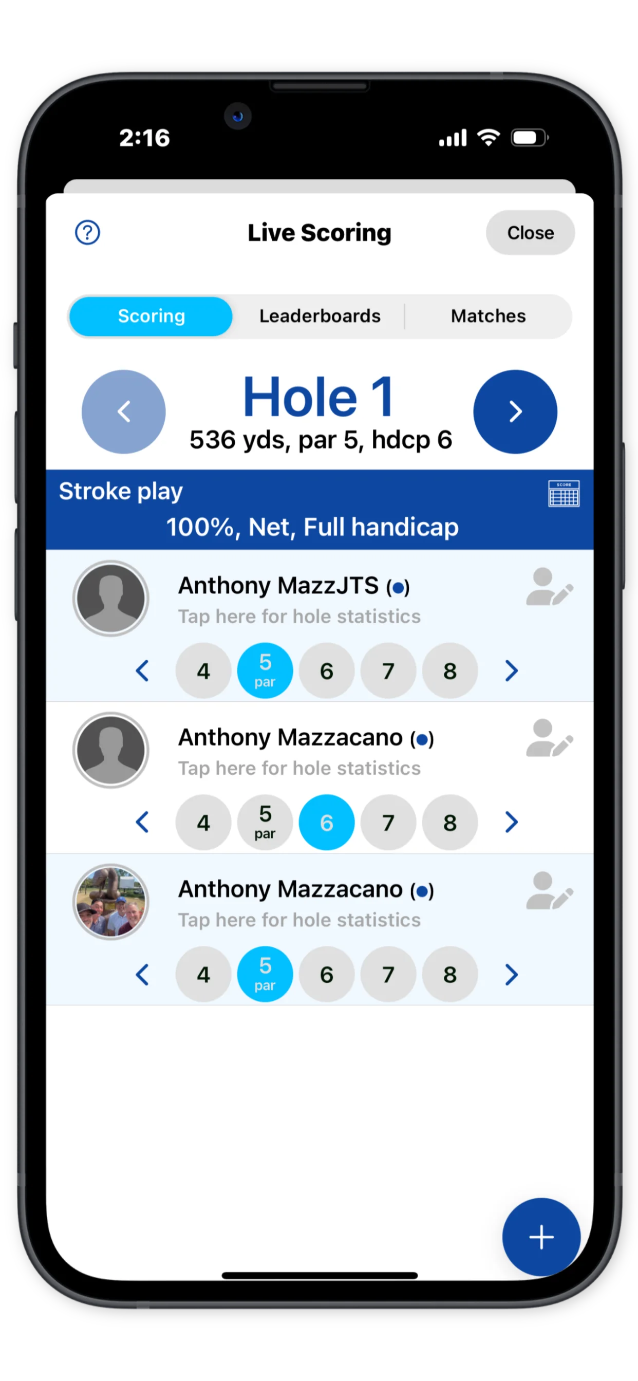 Live scoring feature in Double Ace Golf app